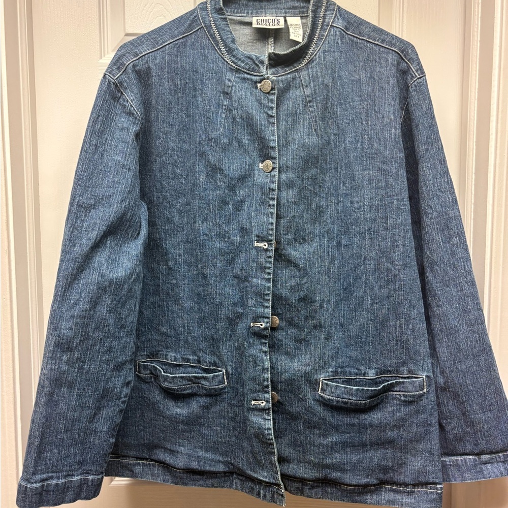 Chico’s Design Denim Jacket Size 3 (XL / 16) Blue Jean Button Front